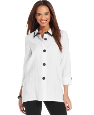 Jm Collection Petite Button-Back Relaxed-Fit Shirt