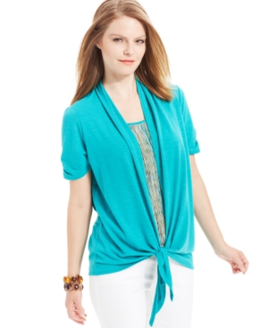 Elementz Petite Ruched Short-Sleeve Layered-Look Top
