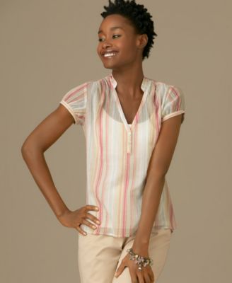 City Unltd Striped Cap-Sleeve Top