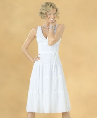 Donna Morgan Embroidered-Dots Tiered Dress