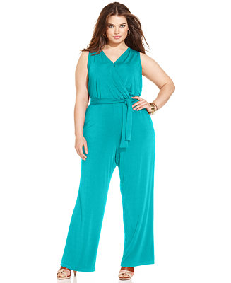 NY Collection Plus Size Sleeveless Belted Jumpsuit - Jumpsuits & Rompers - Plus Sizes - Macy's