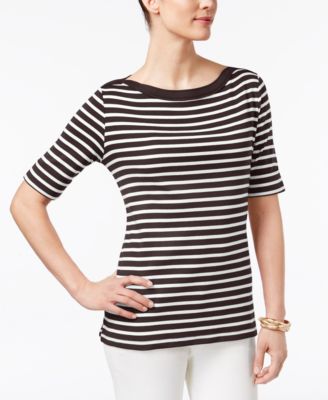 Karen Scott Striped Elbow-Sleeve Top, Only at Macys