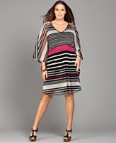 INC International Concepts Plus Size Dress, Three Quarter Sleeve Striped INC International Concepts Plus Size Dress, Three Quarter Sleeve Striped