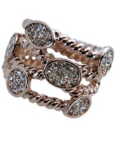 T Tahari Ring, Rose Gold-Tone Bezel Set Crystal Twist Ring