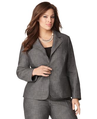 AGB Plus Size Jacket, Textured Single Button