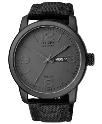 Citizen  Drive Black on Citizen Watch  Men S Eco Drive Black Nylon Strap 39mm Bm8475 00f