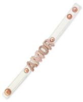 BCBGeneration Bracelet, Rose Gold-Tone White Leather Amor Affirmation Bracelet