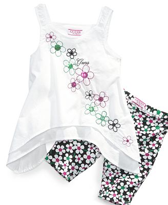 GUESS Kids Set, Little Girls 2-Piece Embroidered Tank and Leggings