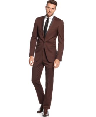 Andrew Fezza Suit Maroon Solid Slim Fit - Suits & Suit Separates