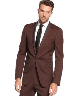 Andrew Fezza Suit Maroon Solid Slim Fit - Suits & Suit Separates