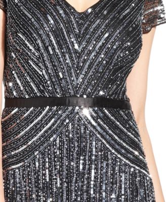 Adrianna Papell Cap-Sleeve Beaded Sequined Gown - Dresses - Women - Macy's