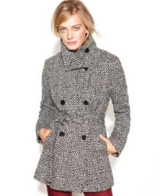 Calvin Klein Double-Breasted Belted Tweed Coat - Coats - Women ...