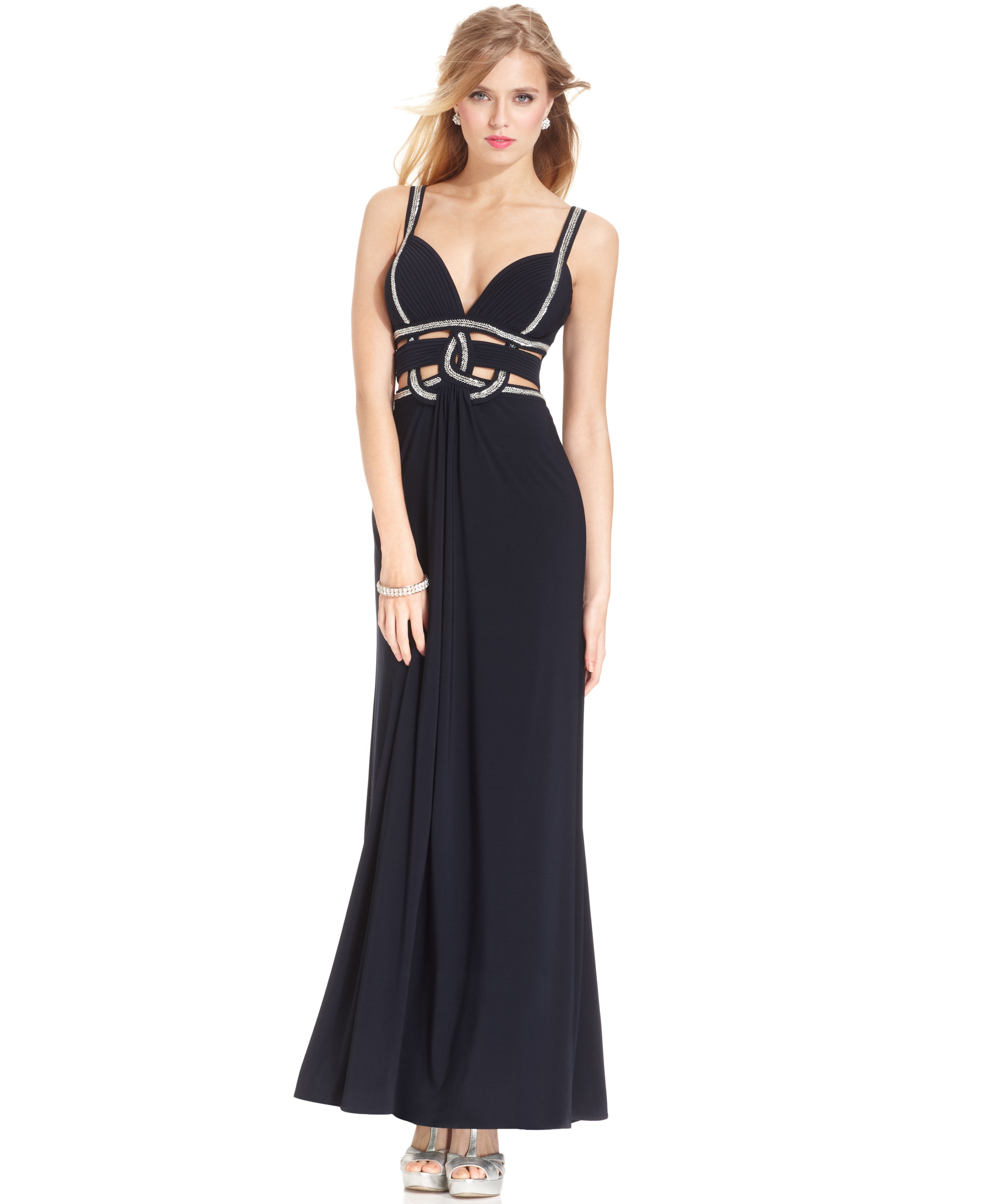 macy's navy blue evening gown