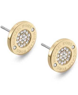 Michael Kors Gold-Tone Crystal Pave Logo Stud Earrings