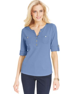 Karen Scott Short-Sleeve Boat-Neck Top - Tops - Women - Macy's