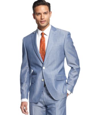 Tallia Suit Light Blue Twill with Tonal Elbow Patches Slim Fit