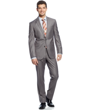 Kenneth Cole Reaction Suit Light Grey Solid Slim Fit