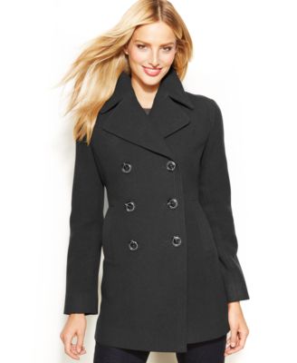 Kenneth Cole Reaction Petite Double-Breasted Wool-Blend Pea Coat ...