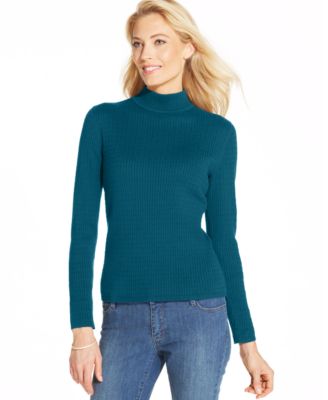 Karen Scott Long-Sleeve Cable-Knit Mock Turtleneck Sweater ...