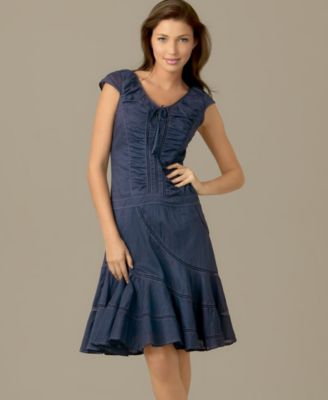 DKNY Jeans Ruched Lace-Inset Dress