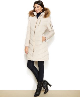 Calvin Klein Petite Faux-Fur-Hood Chevron Quilted Puffer Coat ...