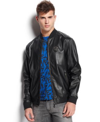 Versace Jeans Leather Bomber Jacket - Coats & Jackets - Men - Macy's