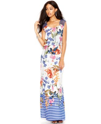 Jessica Simpson Sleeveless V-Neck Floral-Print Maxi Dress ...