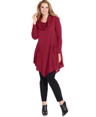 NY Collection Plus Size Long-Sleeve Cowl-Neck Tunic Sweater ...