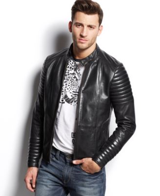 Versace Jeans Leather Moto Jacket - Coats & Jackets - Men - Macy's