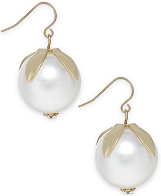 Macy's Gold-Tone Imitation Pearl Drop Earrings - Jewelry  Watches ...