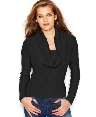 GUESS Cowl-Neck Striped Tunic Sweater - Sweaters - Women - Macy's