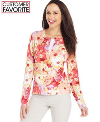 Charter Club Petite Floral Trim Open-Front Cardigan - Sweaters ...