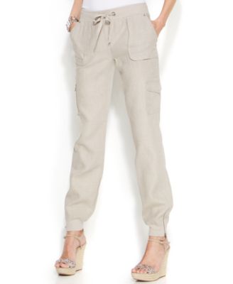 INC International Concepts Linen Drawstring-Waist Cargo Pants ...