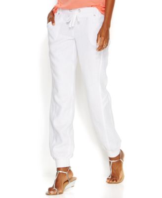 white linen joggers