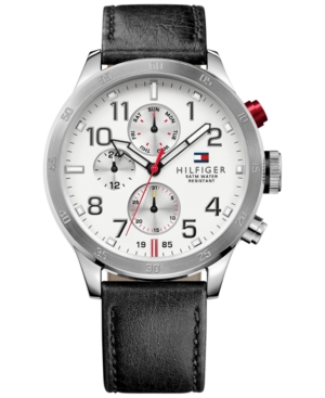 UPC 885997152655 product image for Tommy Hilfiger Men's Black Leather Strap Watch 46mm 1791138 | upcitemdb.com