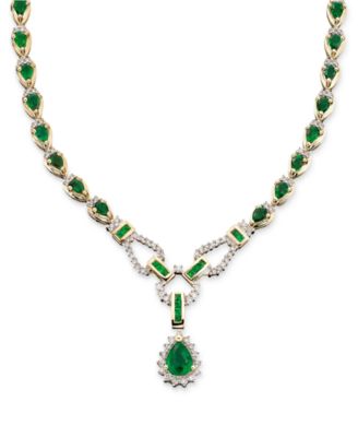 14k Gold Emerald (8-1/3 ct. t.w.) & Diamond (1-1/5 ct. t.w.) Necklace