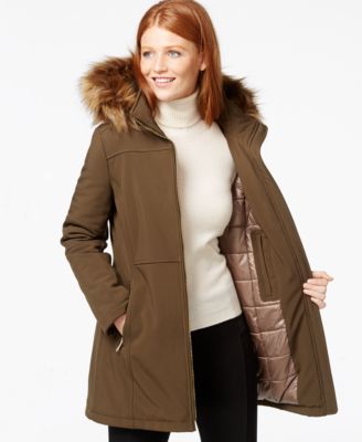 Calvin Klein Faux-Fur-Trim Hooded Softshell Jacket - Coats - Women ...