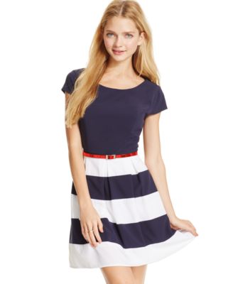 B Darlin Juniors' Pleated Striped-Skirt Dress - Dresses - Juniors ...