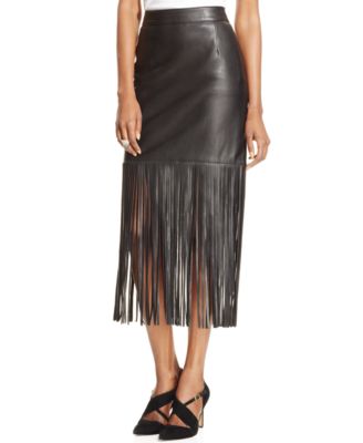Grace Elements Faux-Leather Fringe Skirt - Women's Brands - Women ...