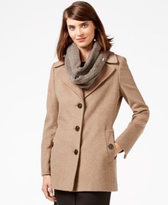Calvin Klein Petite Wool-Cashmere Blend Single-Breasted Peacoat