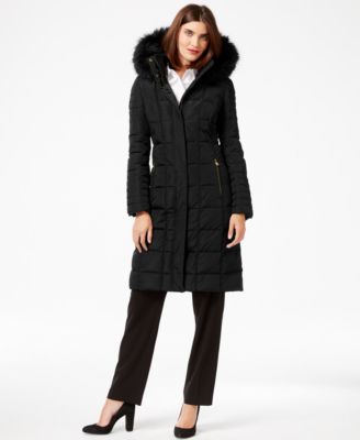 Calvin Klein Faux-Fur-Trim Knee-Length Down Coat - Coats - Women ...