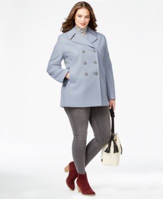 Kenneth Cole Plus Size Double-Breasted Pea Coat - Coats - Women ...