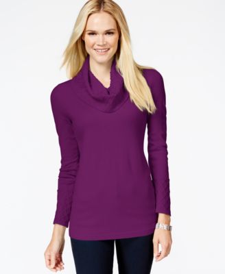 JM Collection Petite Textured Cowl-Neck Sweater, Only at Macy's ...