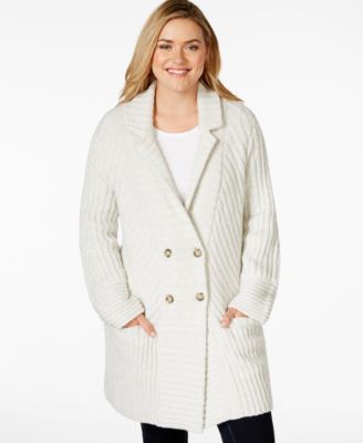 MICHAEL Michael Kors Plus Size Draped Patch-Pocket Sweater Coat ...