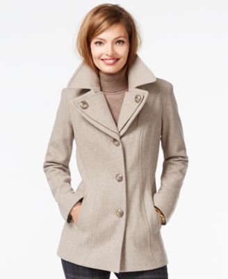 Calvin Klein Petite Wool-Cashmere Blend Single-Breasted Peacoat ...