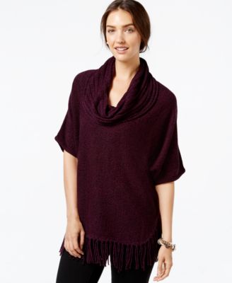 NY Collection Short-Sleeve Cowl-Neck Fringe Sweater - Sweaters ...