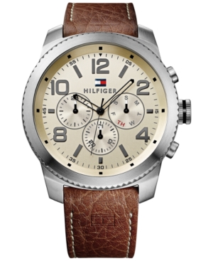 UPC 885997146074 product image for Tommy Hilfiger Men's Casual Sport Brown Leather Strap Watch 50mm 1791107 | upcitemdb.com