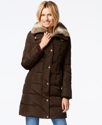 MICHAEL Michael Kors Faux-Fur-Collar Quilted Puffer Down Coat