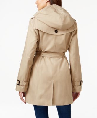 MICHAEL Michael Kors Petite Hooded Belted Double-Breasted Trench ...