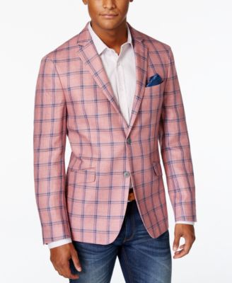 Tallia Men's Pink Plaid Linen Slim Fit Sport Coat - Blazers ...